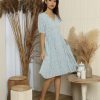 Dresses VERITAJOY | Zinnia Button Down Pleated Dress In Baby Blue