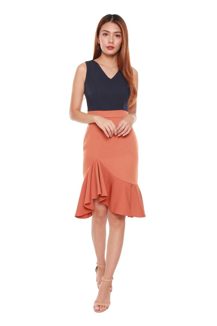 Dresses VERITAJOY | Cadyna Colorblock Fitted Mermaid Dress In Blue/Orange