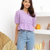 Tops VERITAJOY | Viola Balloon Sleeve Eyelet Top In Violet