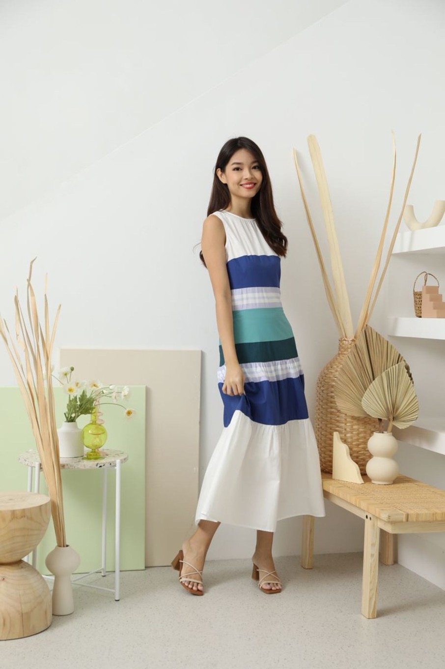 Dresses VERITAJOY | Suzette Multi Tone Maxi Dress In Blue