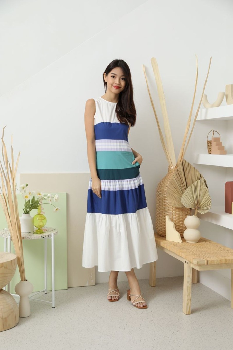 Dresses VERITAJOY | Suzette Multi Tone Maxi Dress In Blue