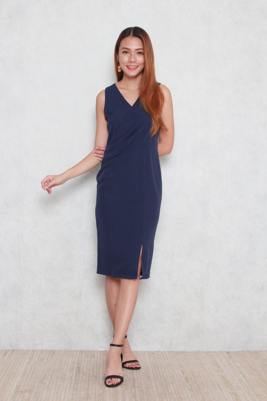 Dresses VERITAJOY | Trinity V-Neck Pencil Dress In Blue