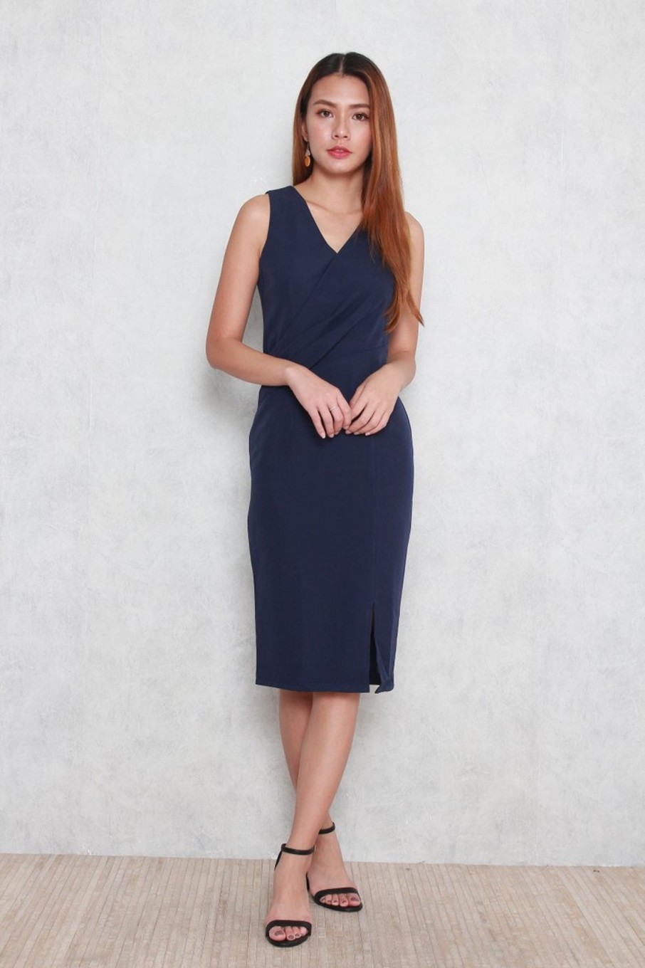 Dresses VERITAJOY | Trinity V-Neck Pencil Dress In Blue