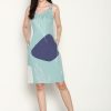 Dresses VERITAJOY | Lovise Abstract Print With Ring Dress In Green/Blue