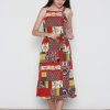 Dresses VERITAJOY | Ximena Strap Square Neck Motif Printed Dress In Red