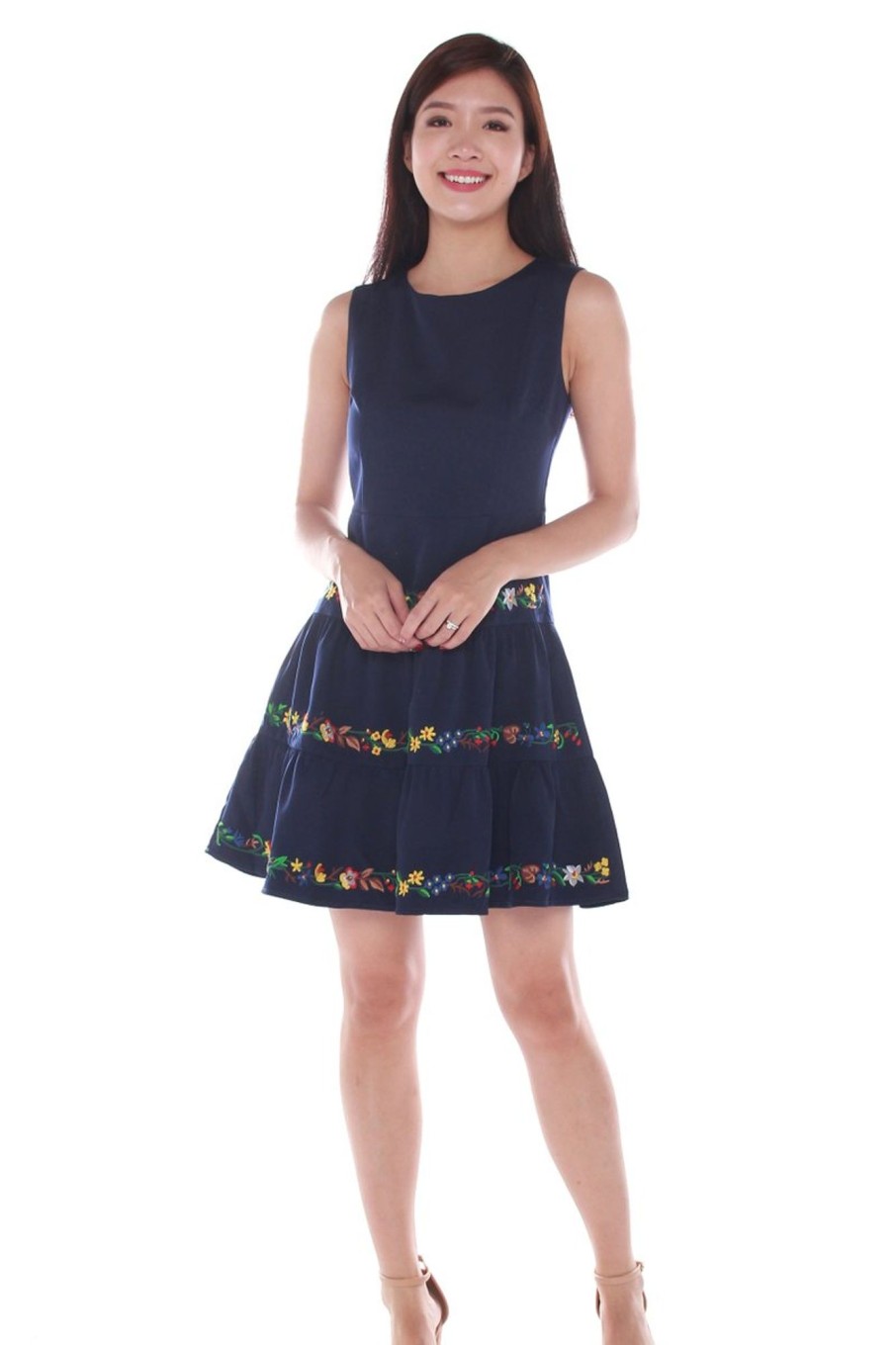 Dresses VERITAJOY | Sylvie Embroidery Skater Dress In Dark Blue