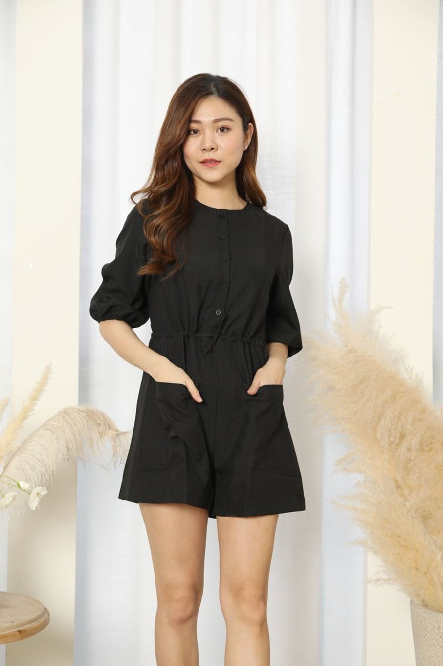 One-Piece VERITAJOY | Dionne Buttons Down Romper In Black