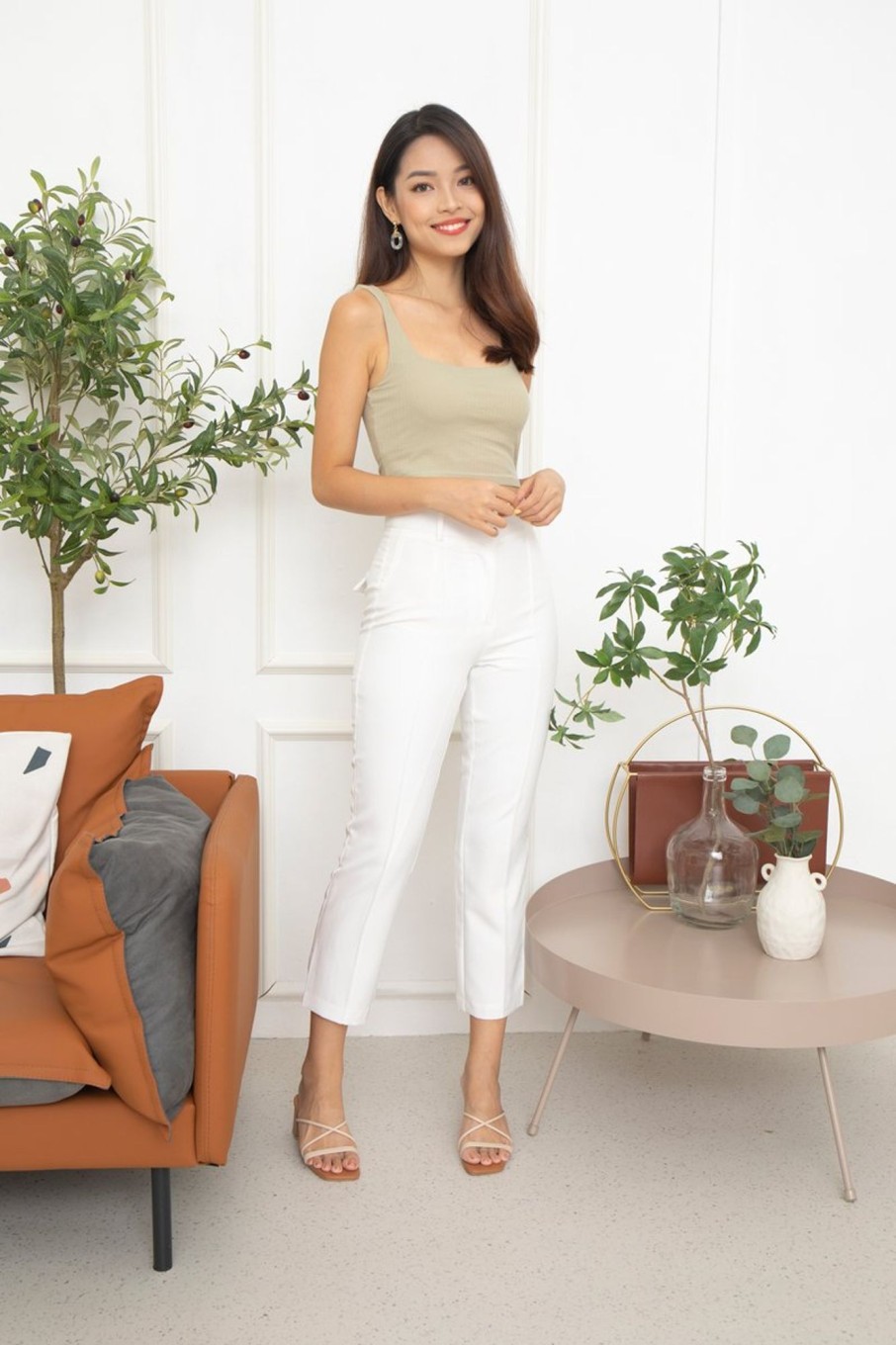 Bottoms VERITAJOY | Ronna Slim Pants In White