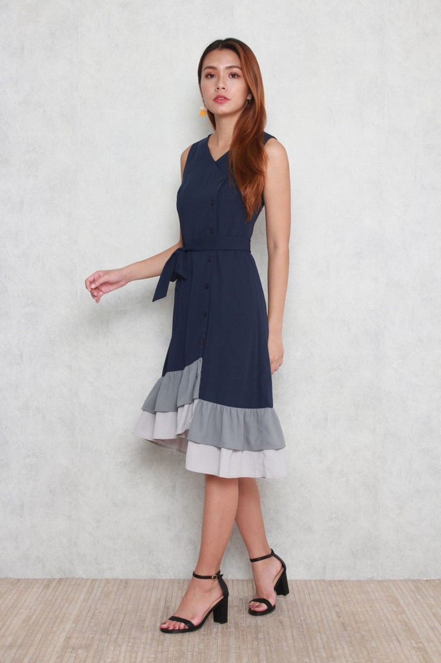 Dresses VERITAJOY | Hadley Tiered Colorblock Hem Dress In Navy Blue