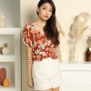 Tops VERITAJOY | Rylie Ruched Floral Top In Rust Orange