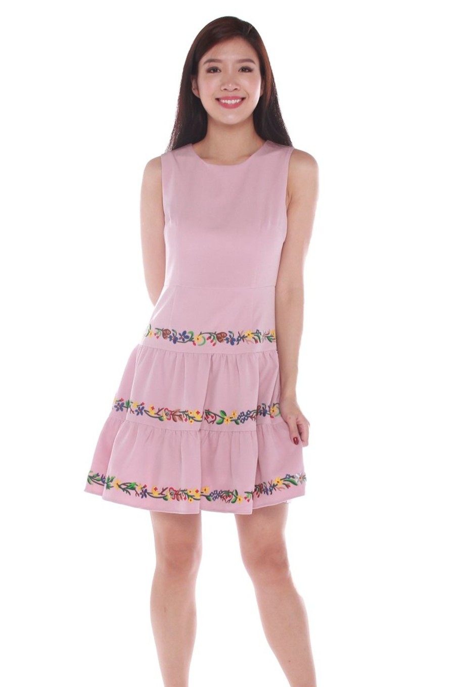 Dresses VERITAJOY | Sylvie Embroidery Skater Dress In Pink