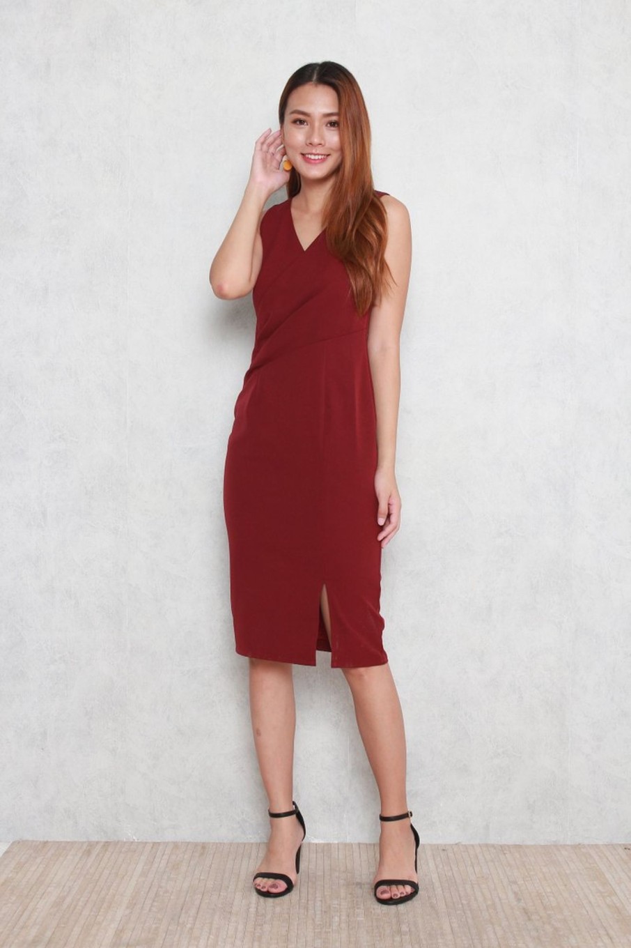 Dresses VERITAJOY | Trinity V-Neck Pencil Dress In Wine