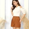 Bottoms VERITAJOY | Avery Pleated Shorts In Camel