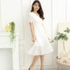 Dresses VERITAJOY | Luisa Front Button Down Sleeved Midi Dress In White