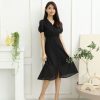 Dresses VERITAJOY | Luisa Front Button Down Sleeved Midi Dress In Black