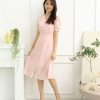 Dresses VERITAJOY | Luisa Front Button Down Sleeved Midi Dress In Pink