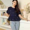 Tops VERITAJOY | Marigold Two-Way Embroidered Blouse In Navy