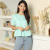 Tops VERITAJOY | Marigold Two-Way Embroidered Blouse In Mint