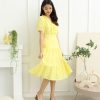 Dresses VERITAJOY | Lacey Embroidery Midi Dress In Yellow